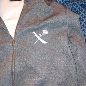 Men's Gray Bomber Jacket with Rose & Knife Embroidery